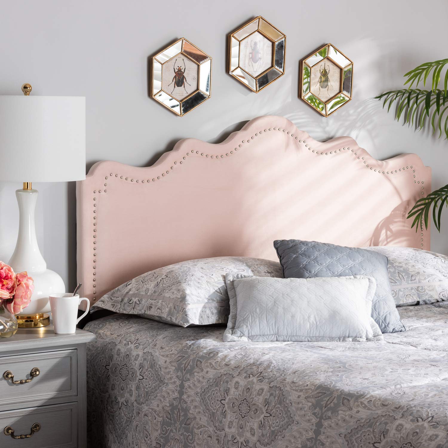 Baxton Studio Nadeen Modern and Contemporary Light Pink Velvet Fabric Upholstered King Size Headboard